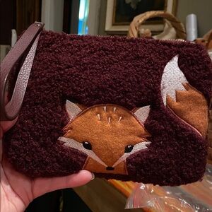 Old Navy Fox-Graphic Sherpa Burgundy Fox Wristlet Wallet